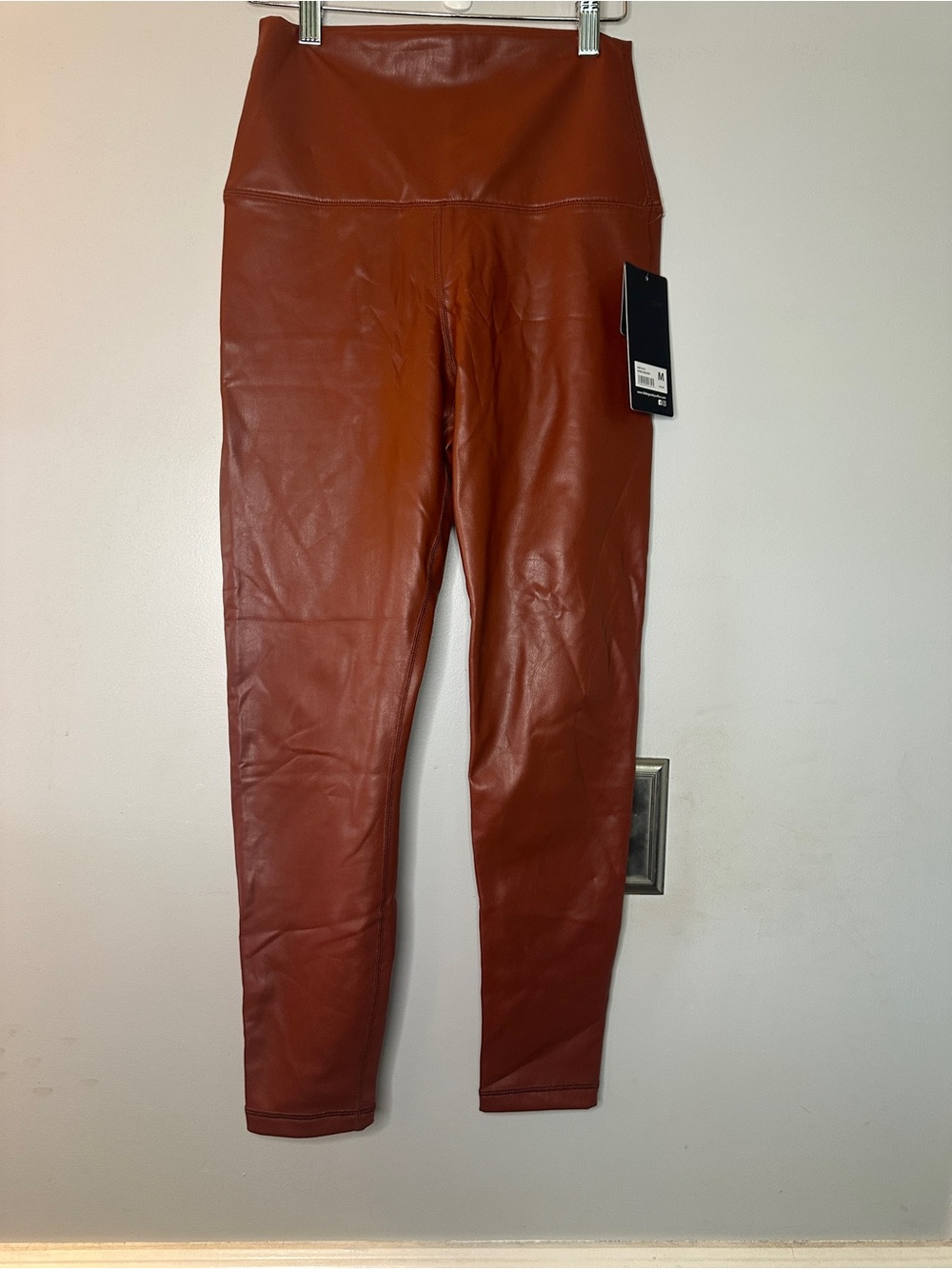 90 Degree By Reflex Faux Leather Leggings in Rust Brown
